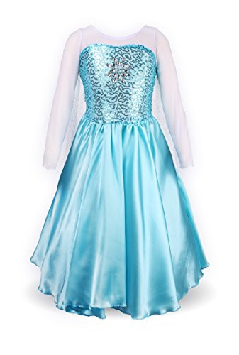 ReliBeauty Little Girls Princess Fancy Dress Elsa Costume, 7, Sky Blue