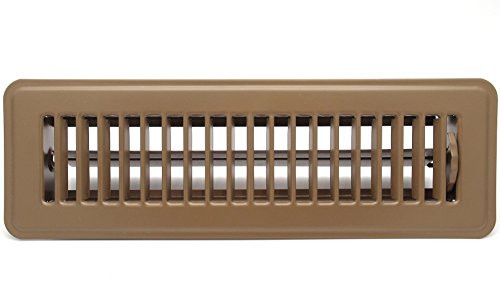 12" X 4" Floor Register with Louvered Design - Heavy Duty Rigid Floor Air Supply with Damper & Lever - Brown