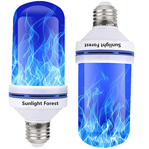 OMK - LED Flame Effect Fire Light Bulbs - Newest Upgraded 4 Modes Blue Flickering Fire Simulated Lamps - E26 Base LED Bulb - 6W Energy Efficient Fire Lights for Indoor/Outdoor Decoration (2Pack)