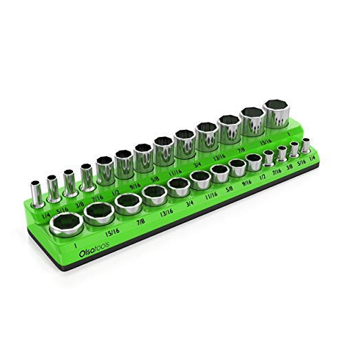Olsa Tools Magnetic Socket Organizer | 3/8-inch Drive | SAE Green | Holds 26 Sockets | Premium Quality Tools Organizer