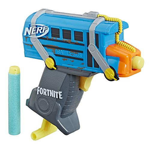 NERF Fortnite Micro Battle Bus Microshots Dart-Firing Toy Blaster & 2 Official Elite Darts for Kids, Teens, Adults