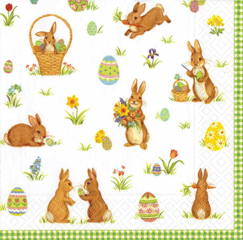 Caspari Entertaining Luncheon Napkin, Cottontails Green, 20-Pack