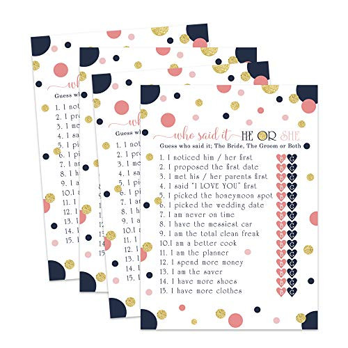 Navy and Coral Bridal Shower Game - He or She Said - Pack of 25 Navy and Coral Bridal Shower Game - He or She Said - Pack of 25