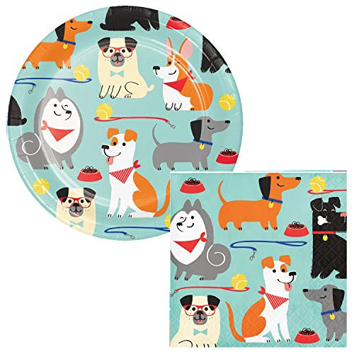 Puppy Party Dessert Plates & Napkins Party Kit for 8