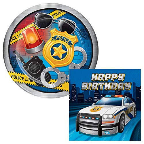 Police Party Happy Birthday Lunch Plates & Napkins Party Kit for 8