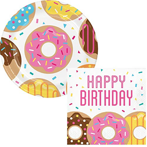 Delicious Donuts Party Happy Birthday Lunch Plates & Napkins Party Kit for 8