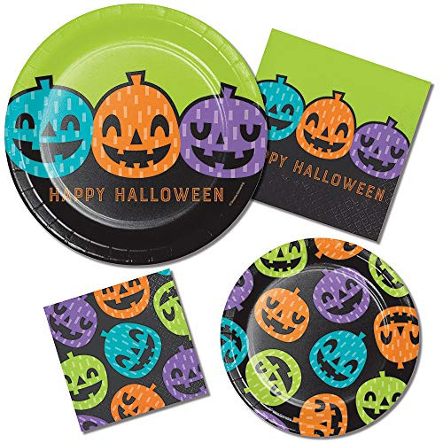 Halloween Party Supply Pack - Playful Pumpkins Design: Bundle Includes Paper Plates and Napkins for 8 Guests