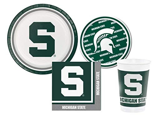 Michigan State Spartans Party Pack - Plates, Cups, Napkins - Serves 8