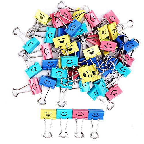 72 Pack Medium Paper Clips (1 inch/25mm), Smiling Face Binder Clips, Assorted Colors (1 inch)