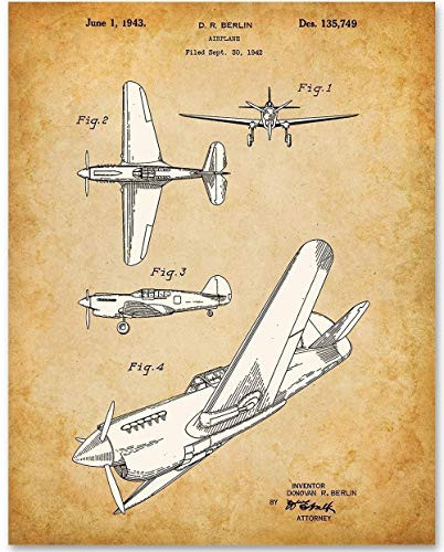 Curtiss P-40 Warhawk Fighter Ground-Attack Airplane - 11x14 Unframed Patent Print - Makes a Great Gift Under $15 for World War II (WWII) Pilots