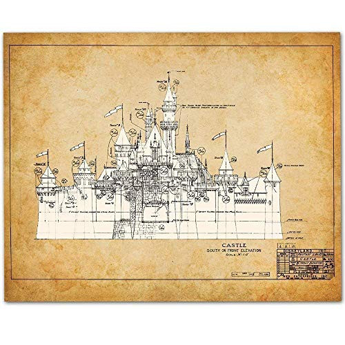 Disneyland Castle - 11x14 Unframed Patent Print - Makes a Great Gift Under $15 for Disney Fan