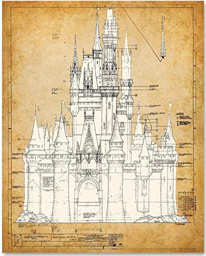 Cinderella's Castle - 11x14 Unframed Blueprint - Makes a Great Gift Under $15 for Disney Fans