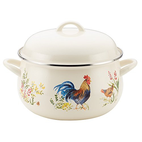 Paula Deen Enamel on Steel 8-Quart Covered Stockpot, Garden Rooster