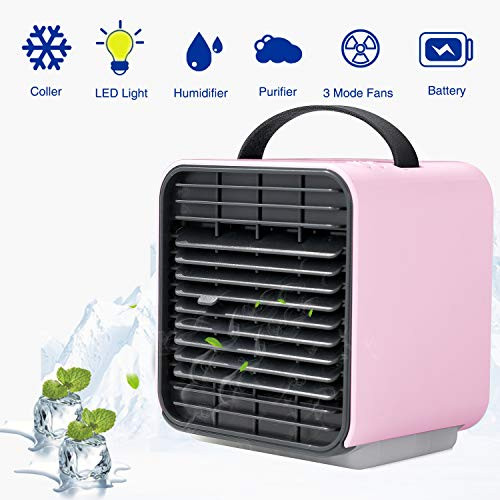 timeway Portable Air Fan, Personal Space Air Cooler,USB Rechargeable Mini Cooling Desktop Fan with LED Light,Humidifier, Purifier 3 in 1 Evaporative Cooler with 3 Speeds,Pink timeway Portable Air Fan, Personal Space Air Cooler,USB Rechargeable Mini Cooling Desktop Fan with LED Light,Humidifier, Purifier 3 in 1 Evaporative Cooler with 3 Speeds,Pink