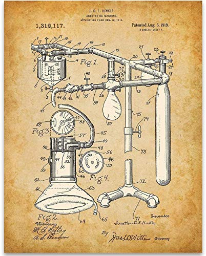 Anesthetic Machine Patent - 11x14 Unframed Patent Print - Great Gift Under $15 for Doctors, Surgeons, and Anesthesiologist