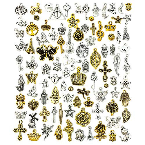 JIALEEY 100 PCS Wholesale Bulk Lots Jewelry Making Charms Mixed Antique Silver&Golden Alloy Charms Pendants DIY for Necklace Bracelet Jewelry Making and Crafting JIALEEY 100 PCS Wholesale Bulk Lots Jewelry Making Charms Mixed Antique Silver&Golden Alloy Charms Pendants DIY for Necklace Bracelet Jewelry Making and Crafting