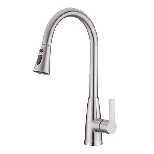 SUCASA Pull out Kitchen Faucet, Brushed Nickel Single Level Single Handle High Arc Stainless Steel Kitchen Sink Faucets with Pull down Sprayer