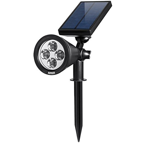 AMIR Solar Spotlights Outdoor Upgraded, Waterproof 4 LED Solar Security Landscape Lights, Adjustable Solar Garden Light with Auto On/Off for Yard Driveway Pathway Pool Patio (White)