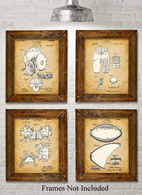 Original Football Patent Art Prints - Set of Four Photos (8x10) Unframed - Makes a Great Gift Under $20 for Football Players, Boy's Room or Man Caves