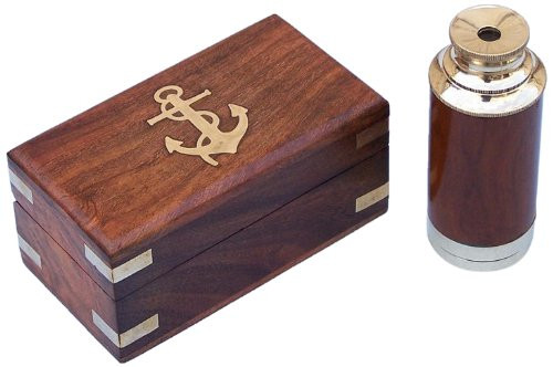 Hampton Nautical Scout's Brass/Wood Spyglass Telescope with Rosewood Box, 7", Brass Hampton Nautical Scout's Brass/Wood Spyglass Telescope with Rosewood Box, 7", Brass