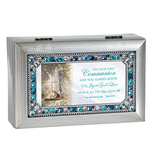 Cottage Garden First Communion Joy of Gods Love Brushed Silver Blue Jeweled Petite Music Box Plays Jesus Loves Me Cottage Garden First Communion Joy of Gods Love Brushed Silver Blue Jeweled Petite Music Box Plays Jesus Loves Me