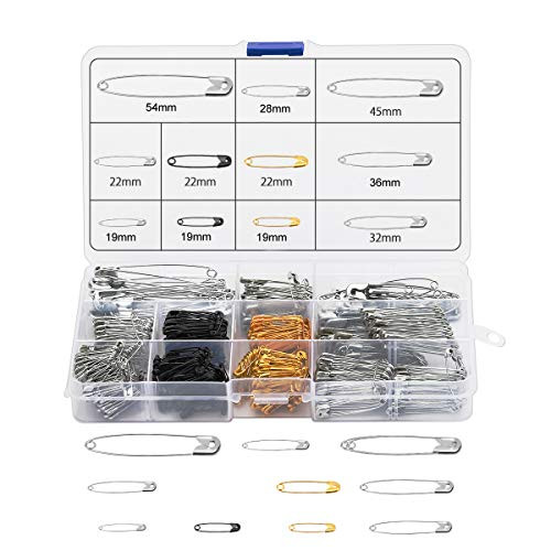 BESTCYC 1Box(700pcs) 7 Size Assorted Safety Pins 19mm - 54mm Small and Large Durable Metal Safety Pins Set for Home Office Use Art Craft Sewing Jewelry Making
