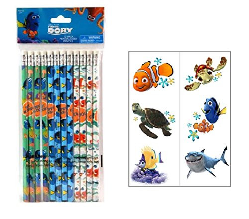 FINDING DORY FINDING NEMO Party Favor Set Includes 12 Pencils and 12 Tattoos