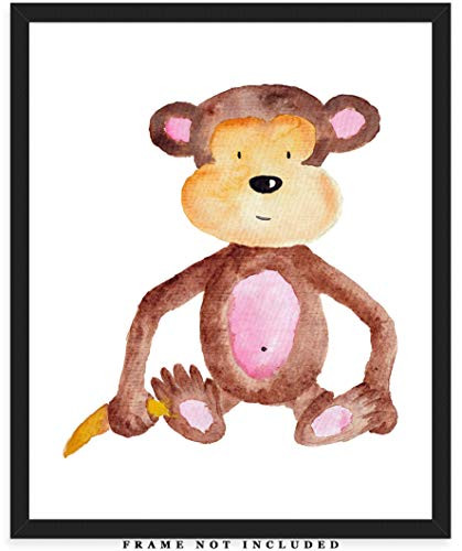 Monkey Safari Animal Watercolor Wall Art Print: Adorable Nursery Room Decor - Unframed (8x10) Picture - Great Gift Idea for Nursery and Kids Room Under $15