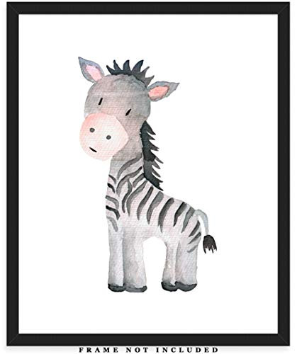 Zebra Safari Animal Watercolor Wall Art Print: Adorable Nursery Room Decor - Unframed (8x10) Picture - Great Gift Idea for Nursery and Kids Room Under $15