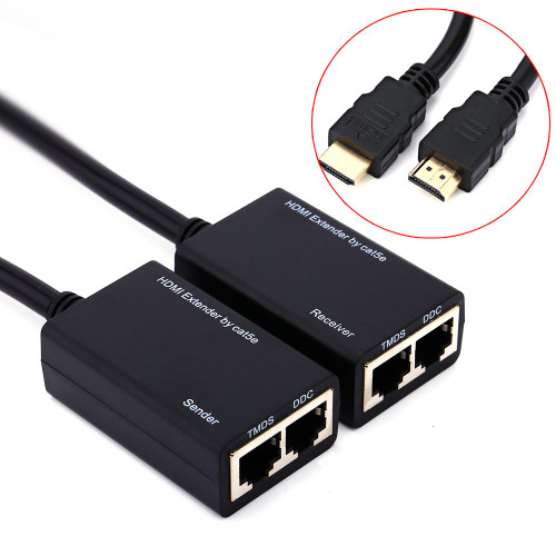 HDMI Extender Over RJ45 CAT5e CAT6 Cable UTP LAN Ethernet Balun Extender Repeater Cable-1080P 3D-30m