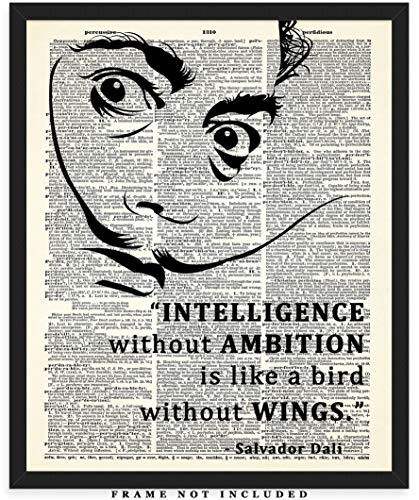 Intelligence Without Ambition Salvador Dali Dictionary Wall Art Print: Unique Room Decor for Boys, Men, Girls & Women - (8x10) Unframed Picture - Great Gift Idea Under $15