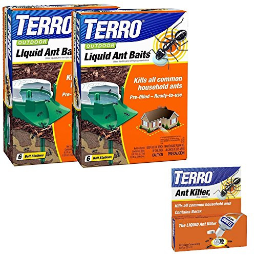 Terro Outdoor Liquid Ant Bait - 2 Packs of 6 (12 Stations Total) Bundle with Fast Acting Ant Killer