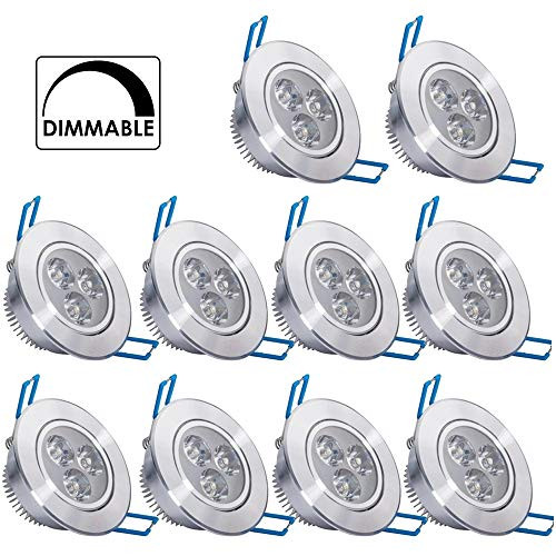 10 Pack,Pocketman 110V 3W Dimmable LED Ceiling Light Downlight,Cool White Spotlight Lamp Recessed Lighting Fixture,with LED Driver