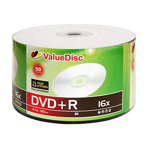 ValueDisc,White Inkjet Hub Printable DVD+R 16x 4.7GB/120 Minute Disc 50-Pack