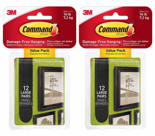 Command Large Picture-Hanging Strips, Black, 24-Sets