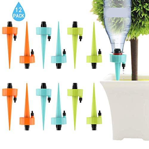 Self Watering Spikes, Plant Waterer, Plant Watering Devices, Automatic Vacation Drip Irrigation Watering Bulbs Globes Stakes System with Slow Release Control Valve Switch for Potted Plants (12 pack) Self Watering Spikes, Plant Waterer, Plant Watering Devices, Automatic Vacation Drip Irrigation Watering Bulbs Globes Stakes System with Slow Release Control Valve Switch for Potted Plants (12 pack)