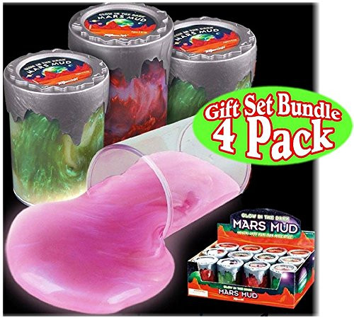 Toysmith Glow in the Dark Mars Mud (Slime/Putty) Complete Gift Set Party Bundle - 4 Pack