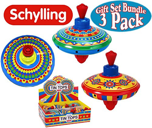 Schylling Little Mini Tin Tops Complete Gift Set Bundle - 3 Pack