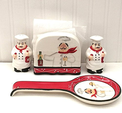 Tuscany Colorful Plump Bistro Chef Hand Painted Stove Top Set of 4, 89125/28 by ACK