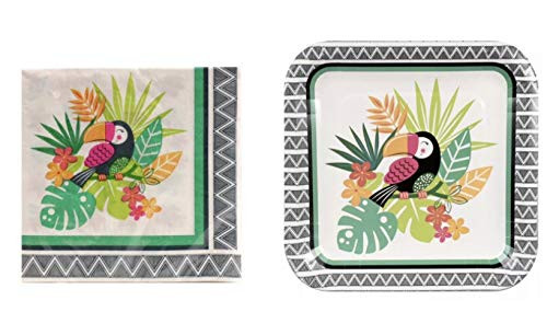Tucán Luau Party Paper Bundle Set - 18 Luncheon Napkins + 12 Luncheon Plates