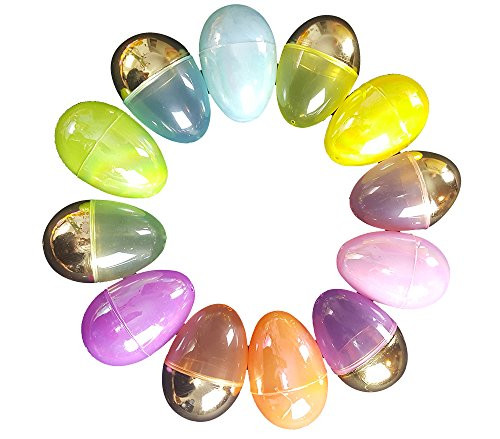 TKDToys Large Iridescent & Half Transparent Half Metallic Fillable Plastic Easter Eggs- Bundle of 2