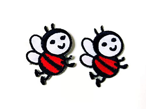 Tyga_Thai Brand Set 2 pcs. Mini Cute Bee Red Color Logo Retro Jacket T-Shirt Sew Iron on Embroidered Applique Badge Sign Patch (Iron-Mini-BEE-RD)