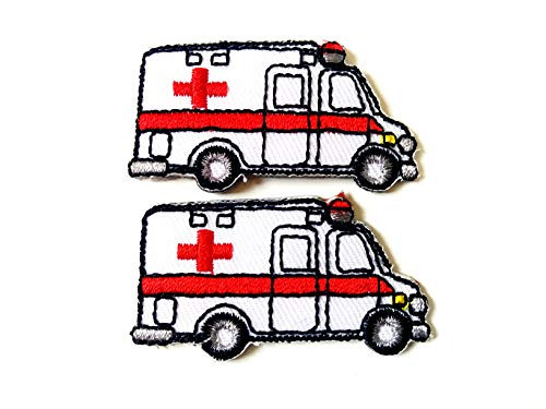 Tyga_Thai Brand Set 2 pcs. Mini Ambulance Emergency Paramedic Cute Logo Applique Embroidered Sew on Iron on Patch for Backpacks Jeans Jackets T-Shirt Clothing etc. (Iron-Ambulance-Mini-WH)