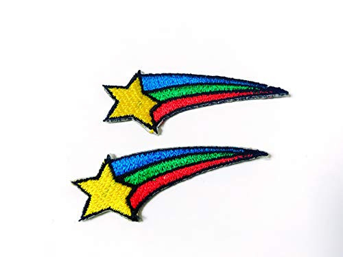 Tyga_Thai Brand Set 2 pcs. Mini Rainbow Meteor Star Cute Cartoon Logo Jacket T-Shirt Sew Iron on Embroidered Applique Badge Sign Patch Clothing etc. (Iron-Rainbow-Meteor-Star)