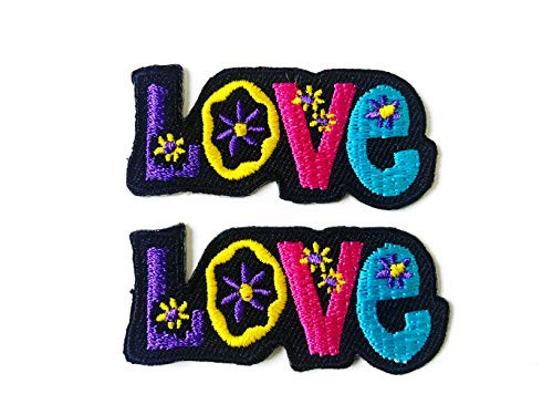 Tyga_Thai Brand Set 2 pcs. Mini Black Love Text Wording Flower Logo Jacket T-Shirt Sew Iron on Embroidered Applique Badge Sign Patch Clothing etc. (Iron-Love-Text-BK)