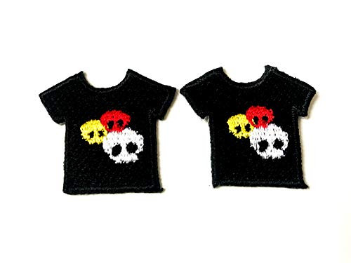 Tyga_Thai Brand Set 2 pcs. Mini Black T- Shirt Skull Cute Cartoon Logo Jacket T-Shirt Sew Iron on Embroidered Applique Badge Sign Patch Clothing etc. (Iron-Shirt-Skull-BK)