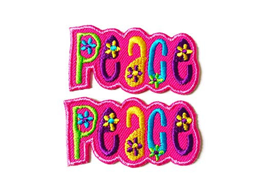 Tyga_Thai Brand Set 2 pcs. Mini Pink Peace Cute Cartoon Logo Jacket T-Shirt Sew Iron on Embroidered Applique Badge Sign Patch Clothing etc. (Iron-Peace-Pink)