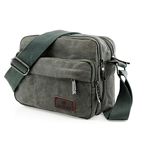 GEARONIC TM Men Vintage Crossbody Canvas Messenger Shoulder Bag School Hiking Military Travel Satchel - Gray