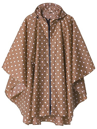 Rain Poncho Jacket Coat for Adults Hooded Waterproof with Zipper Outdoor (Point Coffee)