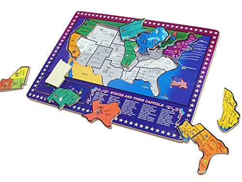 Dazzling Toys USA Map Puzzle | 50 States and Capitals Educational Wooden United States Map Puzzle